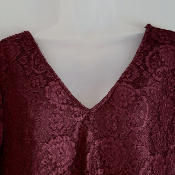Wonderly Size XL Burgundy Long Sleeve Lace Mini Dress - Picture 3 of 10